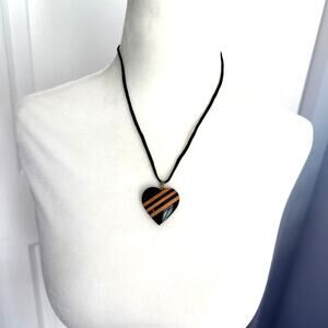 Striped Black Heart Pendant Necklace